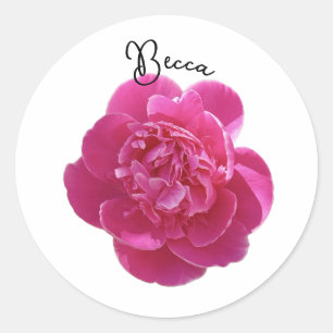 Vibrant Pink Peony Flower Personalized Classic Round Sticker
