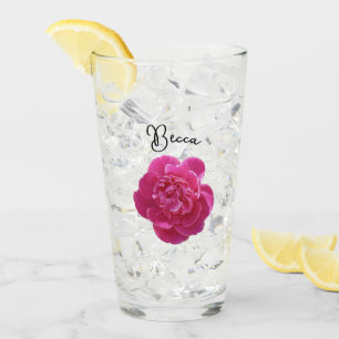 Vibrant Pink Peony Flower Personalized Glass