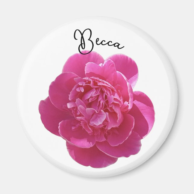 Vibrant Pink Peony Flower Personalized Magnet (Front)