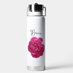 Vibrant Pink Peony Flower Personalized Water Bottle