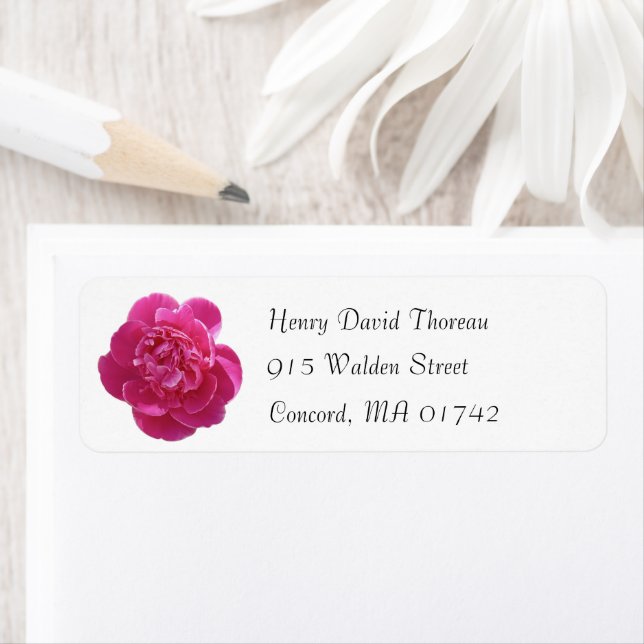 Vibrant Pink Peony Flower Return Address Label (Insitu)