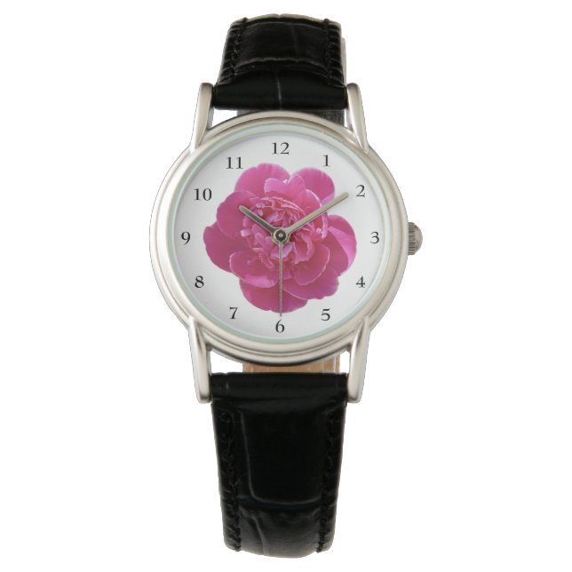 Vibrant Pink Peony Flower Watch (Front)