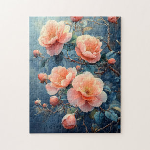 Vibrant Pink Peony Flowers Watercolor Jigsaw Puzzle