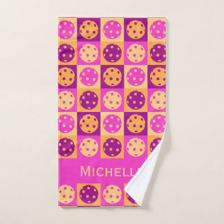 Vibrant Pink Pickleball Pattern Hand Towel