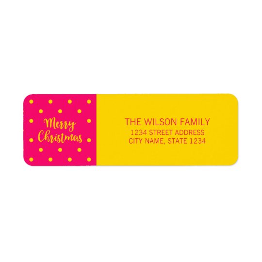 Vibrant Pink Polka Dot Merry Christmas Address Return Address Label