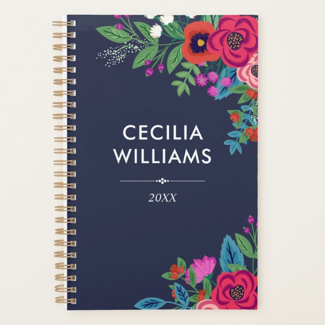 Vibrant Pink Purple Boho Bouquets Name Planner (Front)