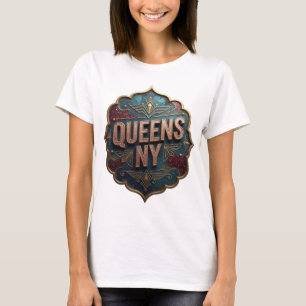 Vibrant Pink QUEENS NY 3D Text Art T-Shirt