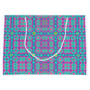 Vibrant Pink Rectangular Design on Blue Background Large Gift Bag