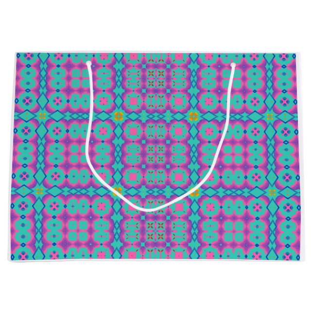 Vibrant Pink Rectangular Design on Blue Background Large Gift Bag (Front)