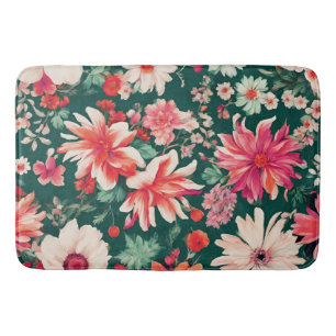 Vibrant Pink-Red and Delicate White Flowers Bath Mat