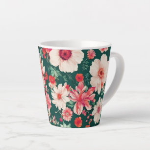 Vibrant Pink-Red and Delicate White Flowers Latte Mug
