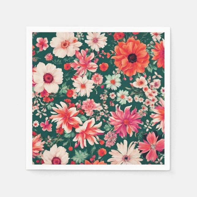 Vibrant Pink-Red and Delicate White Flowers Napkin (Front)