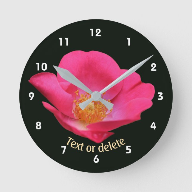 Vibrant Pink Rose Flower Personalized   Round Clock (Front)