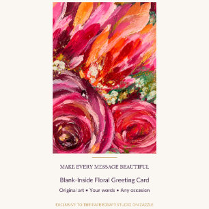 Vibrant Pink Rose Original Art Blank Greeting Card