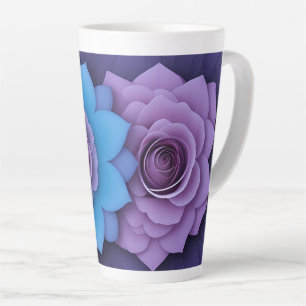 Vibrant Pink Roses and Radiant Blue Leave Latte Mug