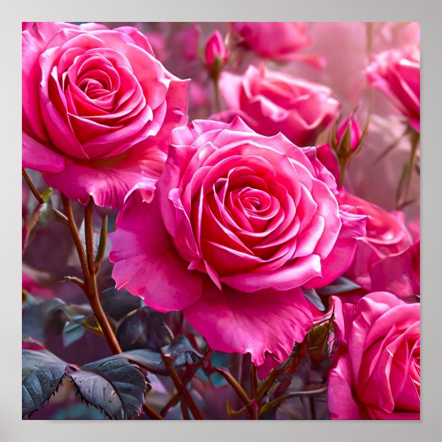 🌹 Vibrant Pink Roses Elegant Floral Bouquet Moder Poster (Front)