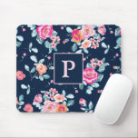 Vibrant Pink Roses Floral Monogram Mouse Pad<br><div class="desc">Vibrant Pink Roses Floral Monogram Mouse Pad</div>