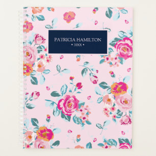 Vibrant Pink Roses Floral Pattern On Blush Planner