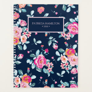 Vibrant Pink Roses Floral Pattern Planner