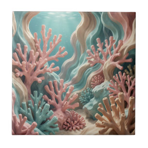 Vibrant Pink Teal Coral Reef Underwater Ocean Tile