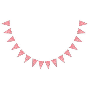 Vibrant pink textile design featuring intricate fl bunting flags
