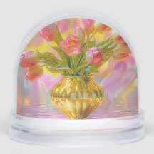 Vibrant Pink Tulips in Golden Vase