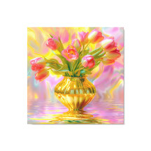 Vibrant Pink Tulips in Golden Vase