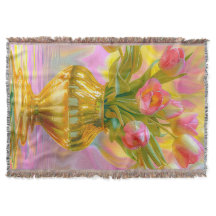 Vibrant Pink Tulips in Golden Vase