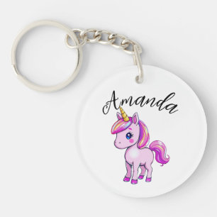 Vibrant Pink Unicorn Girl Name Keychain