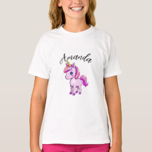 Vibrant Pink Unicorn Girl Name T-Shirt