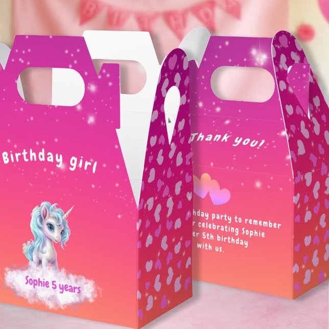 Vibrant pink Unicorn, hearts and stars Favor Box (Vibrant pink Unicorn, hearts and stars Favor Boxes)