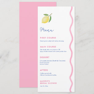Vibrant Pink Wavy Line Lemon Baby Shower Party Menu