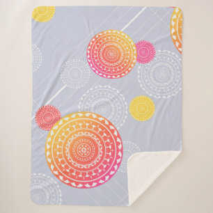 Vibrant Pink Yellow Random Mandala Sherpa Blanket