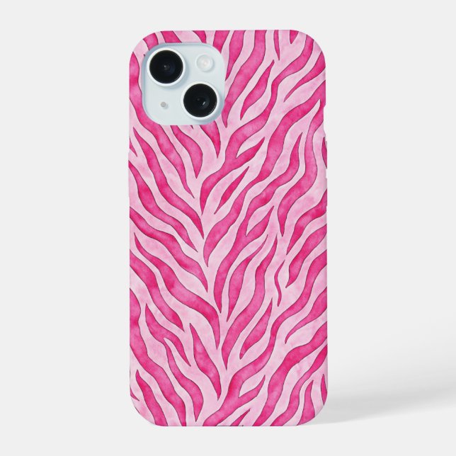 Vibrant Pink Zebra Print iPhone 15 Case (Back)