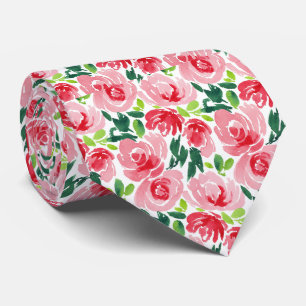 Vibrant Pinky Pink and Juicy Red Abstract Bloom Tie
