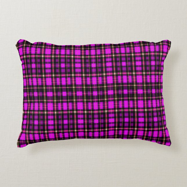 Vibrant Plaid Tartan Pattern Fabric Accent Pillow (Front)