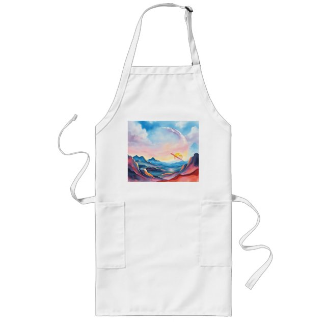 Vibrant Planetary Watercolor Landscape Long Apron (Front)