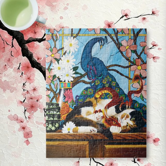 Vibrant Playful Calico Red Dragon Fantasy Jigsaw Puzzle (Creator Uploaded)