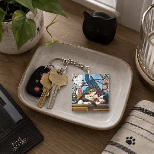 Vibrant Playful Calico Red Dragon Fantasy Keychain