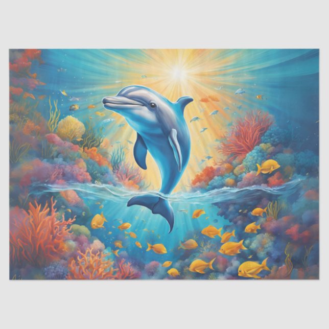 Vibrant Playful Dolphin AI-Generated Design Tissue Paper (Front)