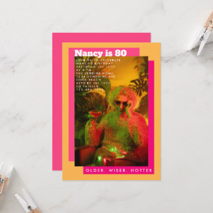 Vibrant Playful Pink &Yellow Photo Senior Birthday Invitation