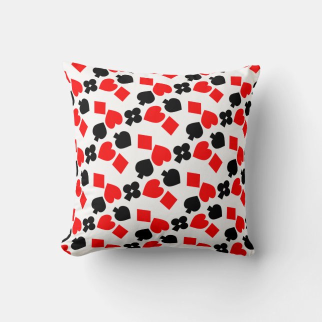 Vibrant Playing Card Suit Pattern Pillow (Front)