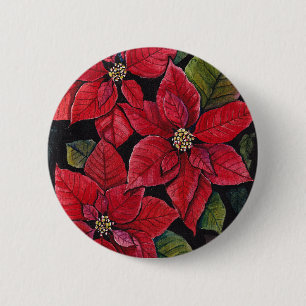 Vibrant Poinsettia In Watercolor 2 Inch Round Button