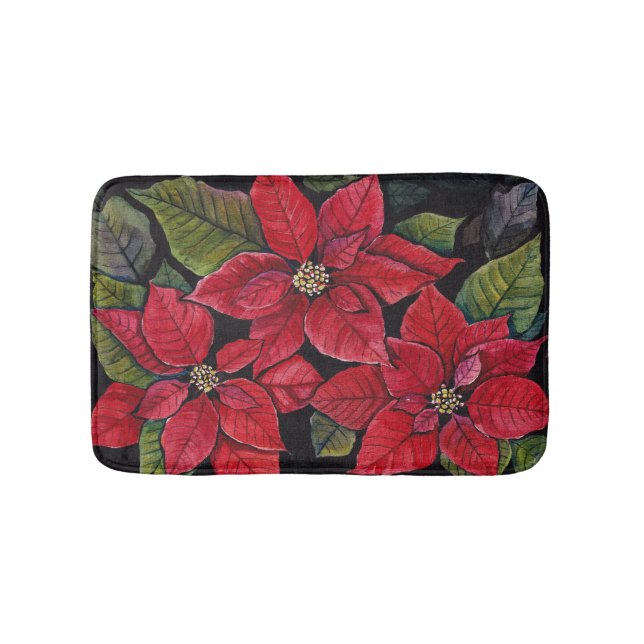 Vibrant Poinsettia In Watercolor  Bath Mat (Front)