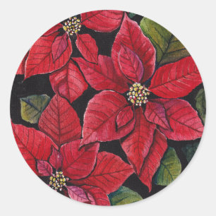 Vibrant Poinsettia In Watercolor Classic Round Sticker