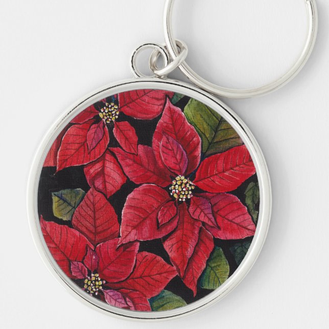 Vibrant Poinsettia In Watercolor  Keychain (Front)