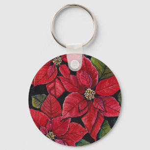 Vibrant Poinsettia In Watercolor Keychain