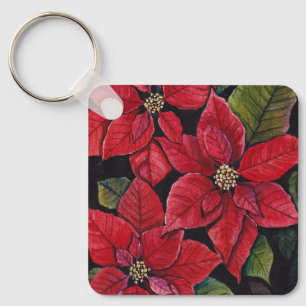 Vibrant Poinsettia In Watercolor Keychain