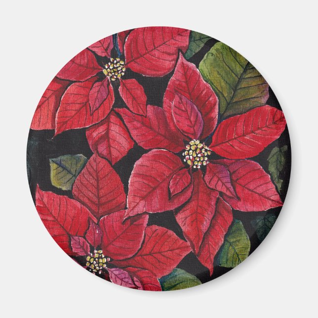 Vibrant Poinsettia In Watercolor  Magnet (Front)