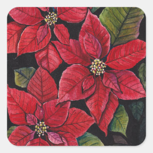 Vibrant Poinsettia In Watercolor  Square Sticker